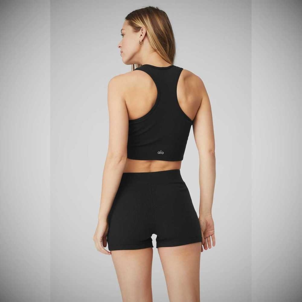 Tank Top Alo Yoga Goddess Acanalado Cropped Racerback Mujer Negros | MX-27XKHY