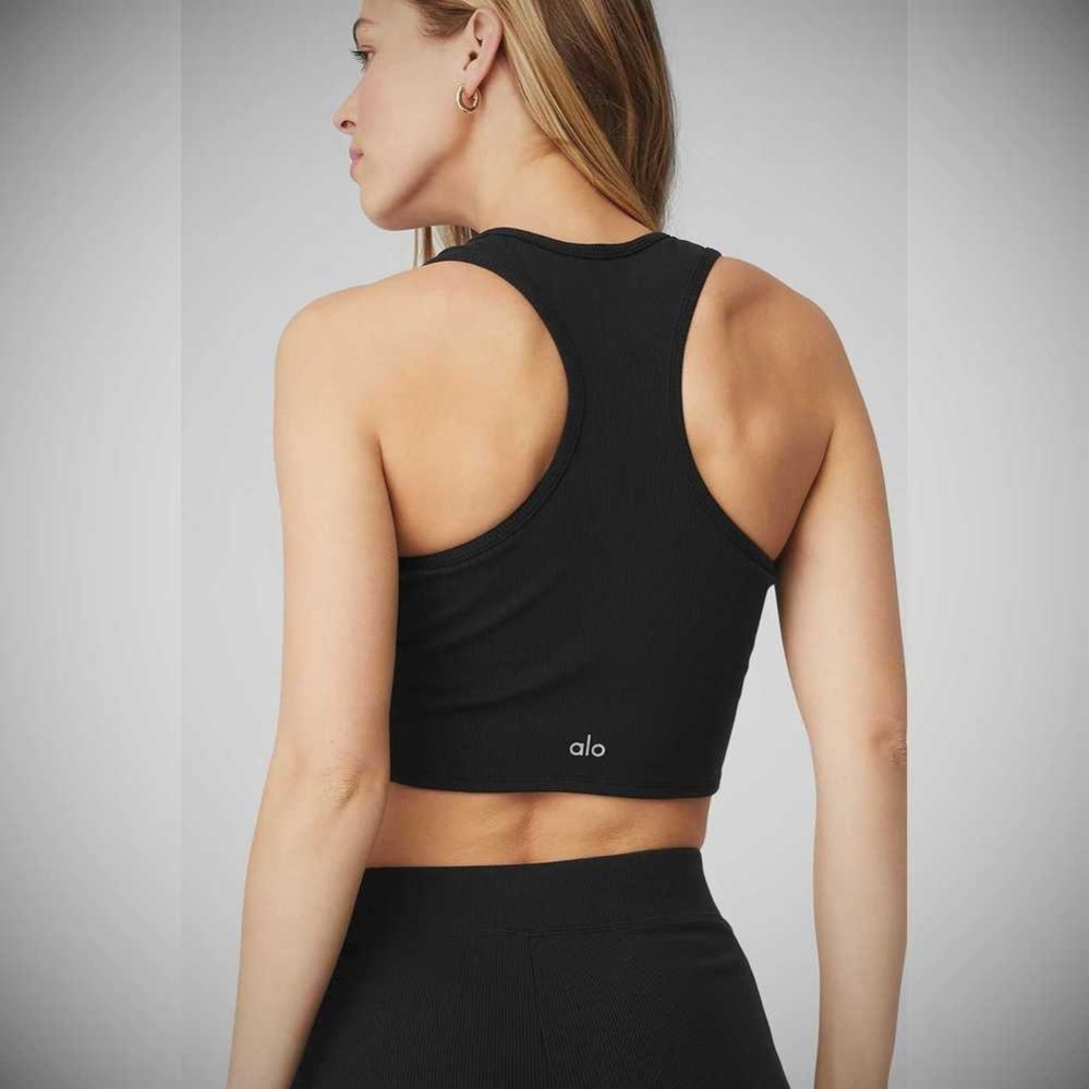 Tank Top Alo Yoga Goddess Acanalado Cropped Racerback Mujer Negros | MX-27XKHY