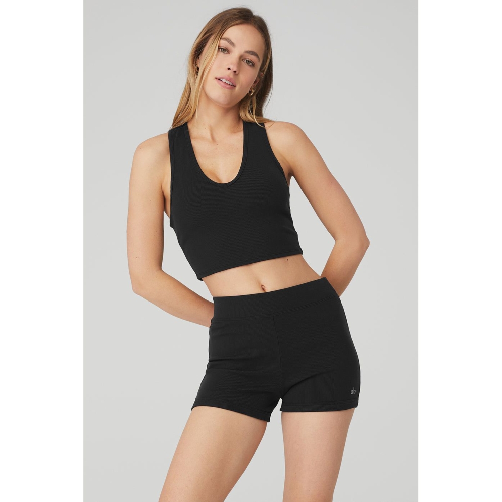 Tank Top Alo Yoga Goddess Acanalado Cropped Racerback Mujer Negros | MX-27XKHY