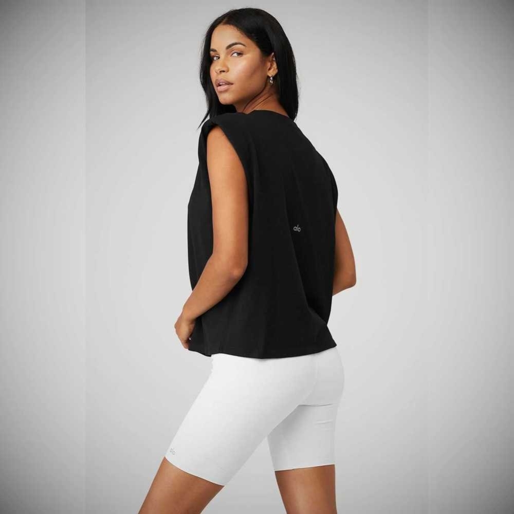 Tank Top Alo Yoga Headliner Shoulder Pad Sin Manga Tee Mujer Negros | MX-16GSOQ