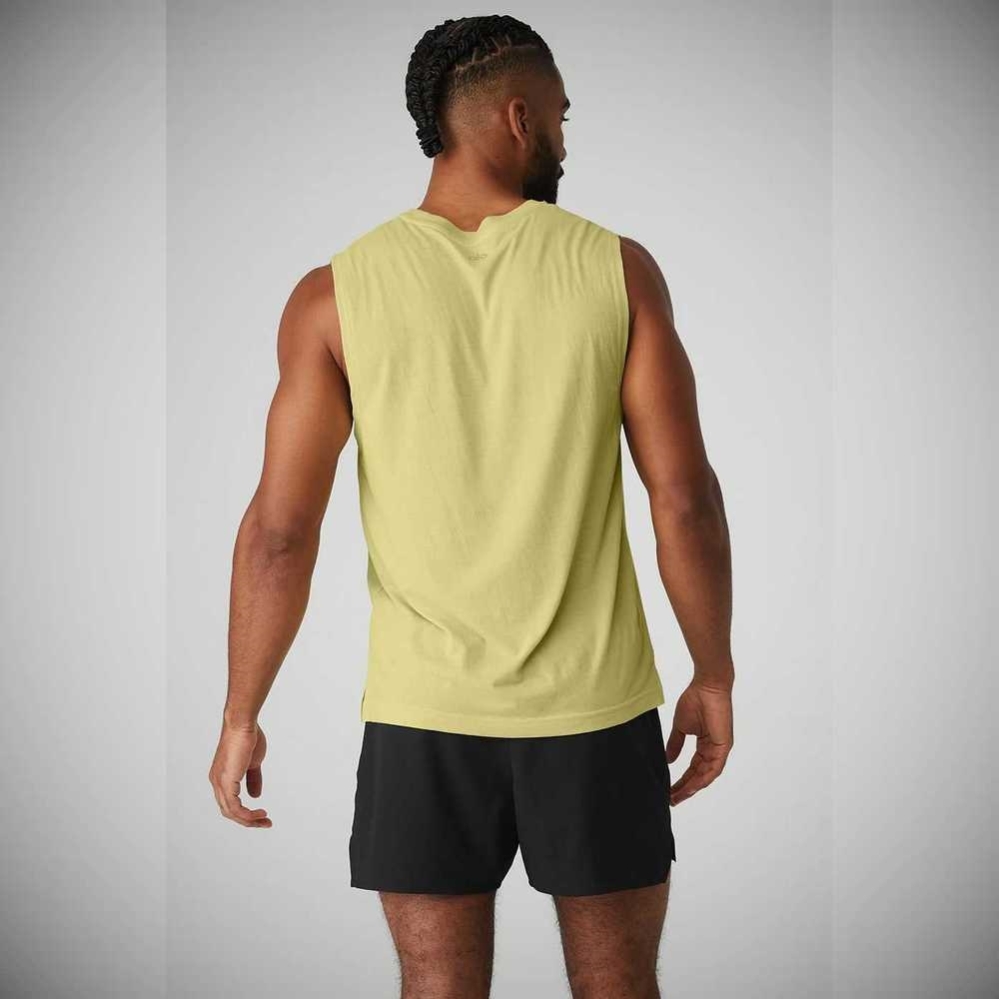 Tank Top Alo Yoga The Triumph Muscle Hombre Grises Amarillos | MX-29PRHA