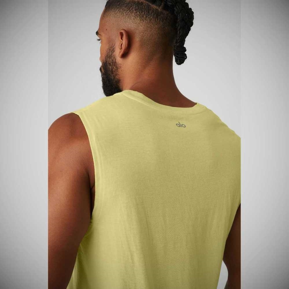 Tank Top Alo Yoga The Triumph Muscle Hombre Grises Amarillos | MX-29PRHA