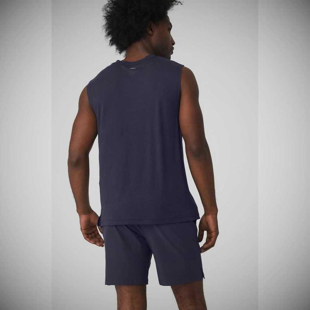 Tank Top Alo Yoga The Triumph Muscle Hombre Azul Marino | MX-97SMOK