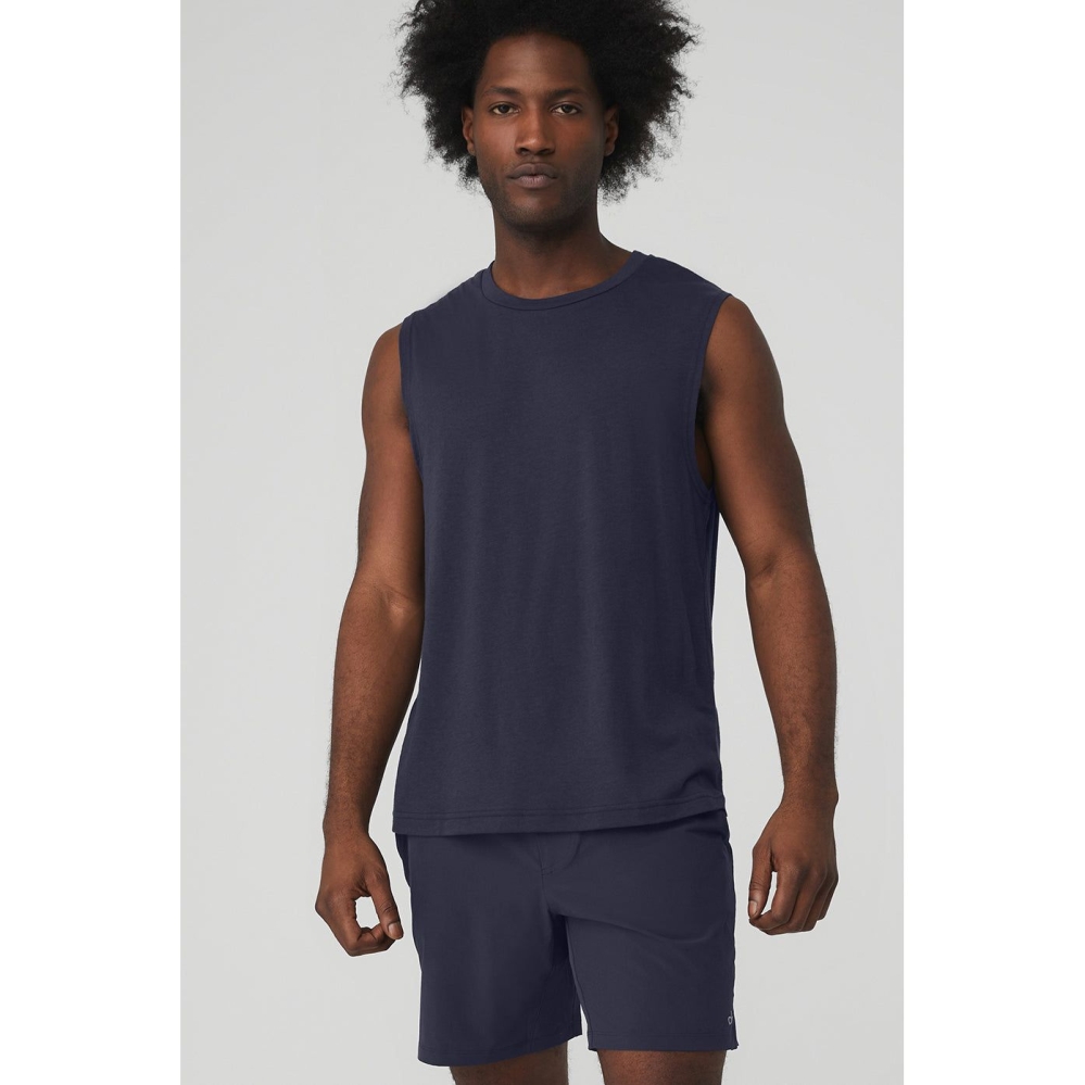 Tank Top Alo Yoga The Triumph Muscle Hombre Azul Marino | MX-97SMOK