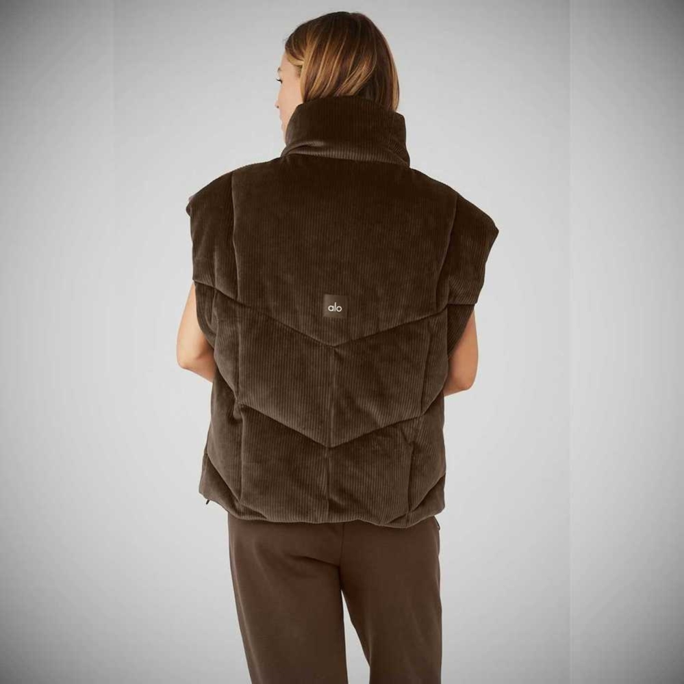 Vests Alo Yoga Acanalado Velour Mountain Side Puffer Mujer Cafes | MX-72WOKB